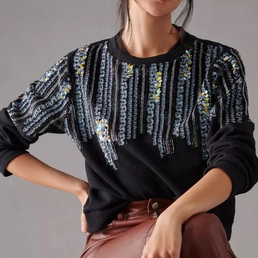 Anthropologie ‘Let Me Be Disco’ sequin and beaded sweatshirt